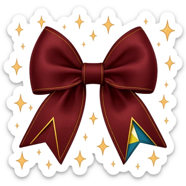 Change the sparkly pink bow with stars and gold outline to a burgundy color, keeping the gold outline and stars intact. The background should be transparent. sticker