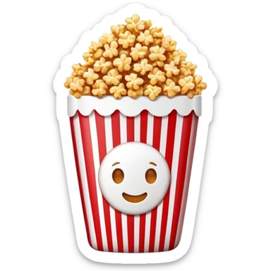 minimalist caramel popcorn in red and white horizontally striped package, ultra simple design, Apple emoji style sticker