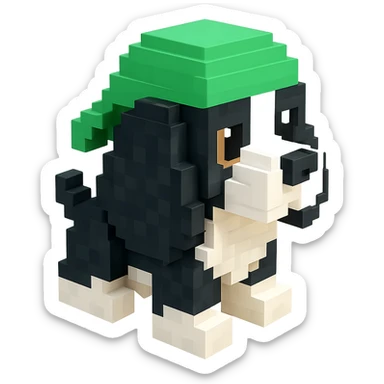 A black and white Russian Cocker Spaniel puppy wearing a green durag, facing right sticker
