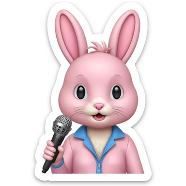 pink bunnie singing , holding mic sticker