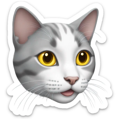 Gray and white cat with yellow eyes sticker