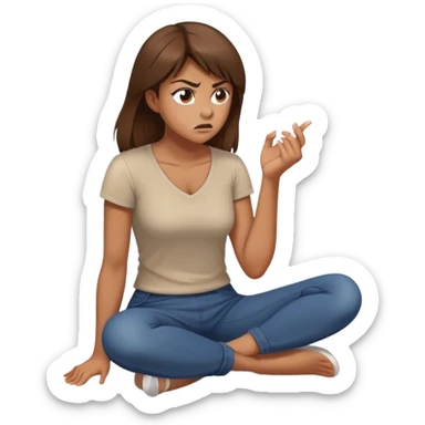 angry woman with brown hair sitting on a floor in profile avoiding conversation sticker