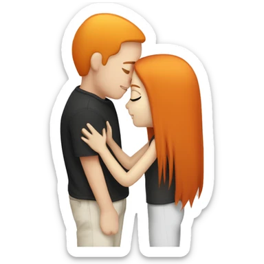 white skinned black straight haired boy and white skinned orange straight haired girl kissing sticker