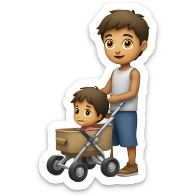Genera a un niño pequeño como de 3 años Toño de piel claro y muy chinito con un carrito en la mano  sticker