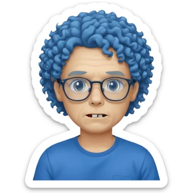 curly hair zombie with glasses blue t shirt sticker