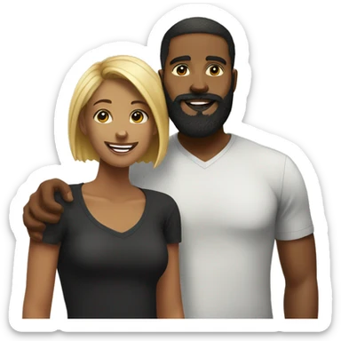 Black bearded man and short blonde black woman happy together  sticker