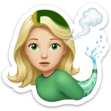 A sideways woman with blonde hair farting green gas sticker