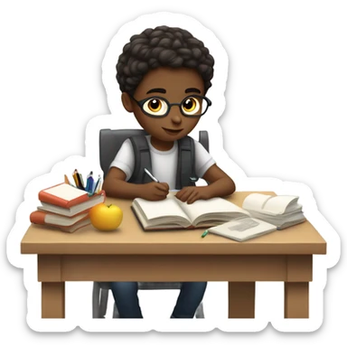 white child studies hard sticker