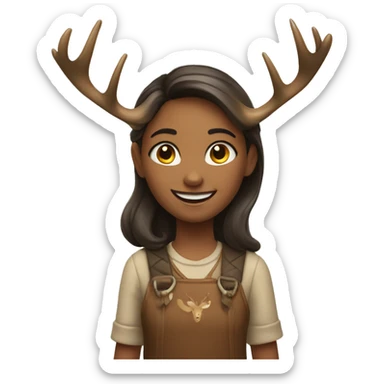 Smiling girl holding a buck deer by its horns sticker