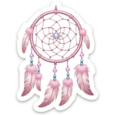 Hanging Iridescent pastel pink sakura crystals white-pearly suncatcher dreamcatcher with bells and feathers sticker