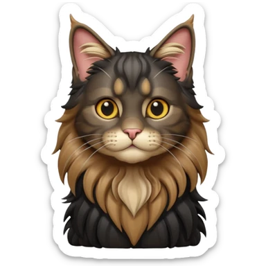 A 3D cartoon jet-black Maine Coon cat with large , glossy mane, soft spotlighting, cinematic 3D Memoji-style lighting. full body or half body. sticker