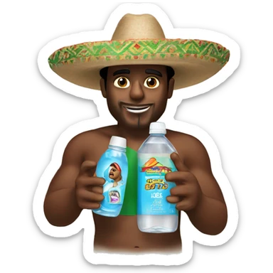 Diddy wearing a mexican hat holding baby oil sticker