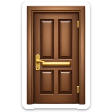 iOS-style 3D emoji: a simple closed wooden door with a shiny brass handle, door slightly shaking as if just knocked loudly, soft shadows; no text, no faces sticker