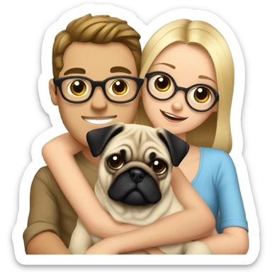 boy in glasses with blonde girlfriend and pug sticker