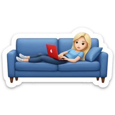 A girl is lying on the couch with a laptop, working sticker
