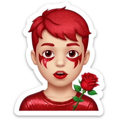 red glitter naughty-looking boy with a rose in his mouth sticker