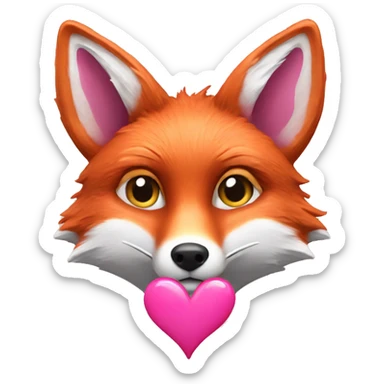 Fox with pink heart sticker