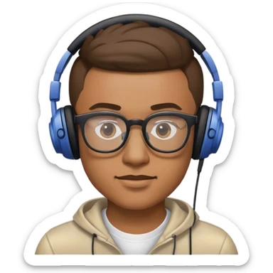 Muchacho guapo tez moreno claro  con lentes  con audífonos jugando playstation sticker