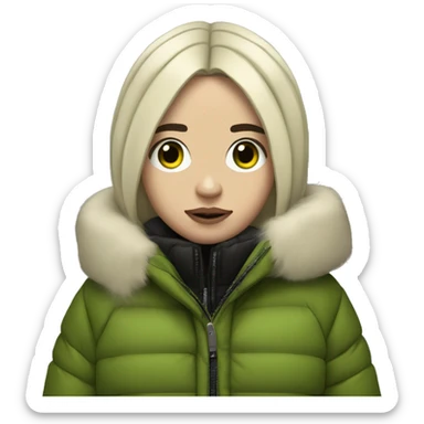 Billie eilish 2016 (a tan girl with black hair and a little of green inside it wearing a puffer jacket) sticker