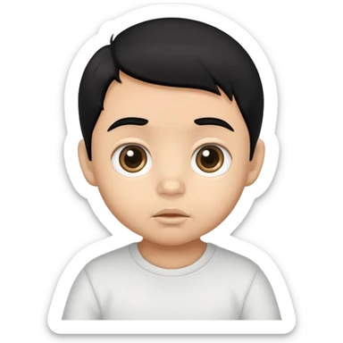 Baby boy face with big eyes, medium skin tone, and black hair sticker