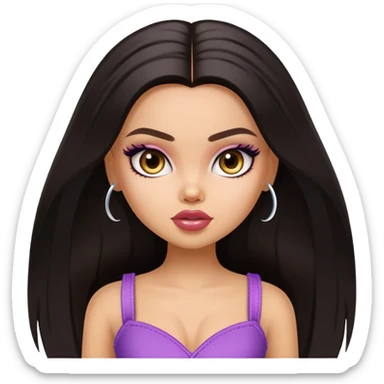 pretty bratz baddie, straight long hair, light skin, dark hair sticker