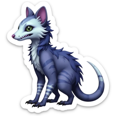 Kawaii dark cute gloomy ghoulish edgy fantasy ethereal feline-vernid-sergal-possum-monster-fursona animal creature full body with intricate markings  sticker