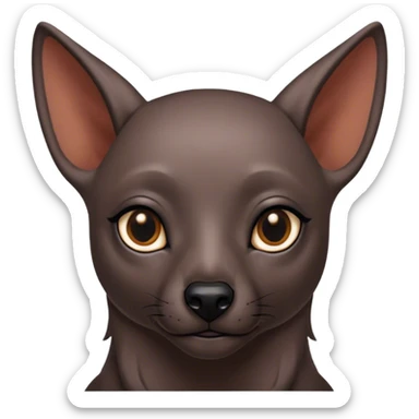 Cinematic Noble Xoloitzcuintle Portrait Emoji, Poised and regal, with a sleek, muscular build and smooth, hairless ebony skin accented by subtle wrinkles, deep-set soulful dark eyes, Simplified yet sharp and sophisticated features, highly detailed, glowing with a soft, dignified glow, high shine, intelligent and loyal, stylized with an air of ancient grace, focused and attentive, soft glowing outline, capturing the essence of a watchful and confident guardian, so majestic it feels as though it could stride out of the screen with effortless authority! sticker