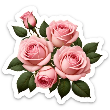 Aesthetic flat lay of blush pink roses on aged parchment, golden calligraphy details. sticker