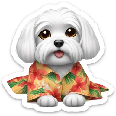 Maltese laying down wearing a Hawaiian shirt sticker