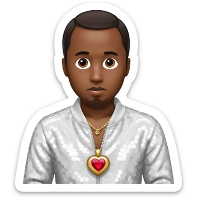 P Diddy with dark brown hair, white sequin outfit sticker