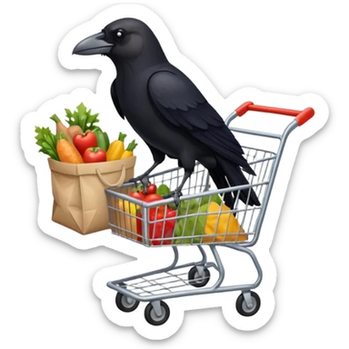 crogwry cart full of groceries in a comic book style sticker
