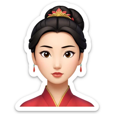 Cinematic Realistic Serene Mulan Portrait, showing Mulan (chest and above) with radiant, smooth skin and delicately detailed dark hair swept back in a neat bun. Her gentle, reflective expression is captured with soft natural lighting that highlights the nuanced textures of her features and traditional attire in muted hues. The composition glows with an inviting, natural radiance and subtle shadows, evoking a calm and introspective mood that speaks of quiet strength and enduring beauty. sticker