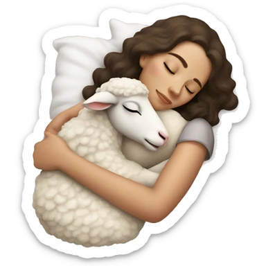 white brunette sleeping woman cuddling with lamb sticker