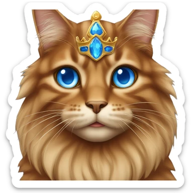 Brown and orange main coon cat with blue eyes in a crown sticker