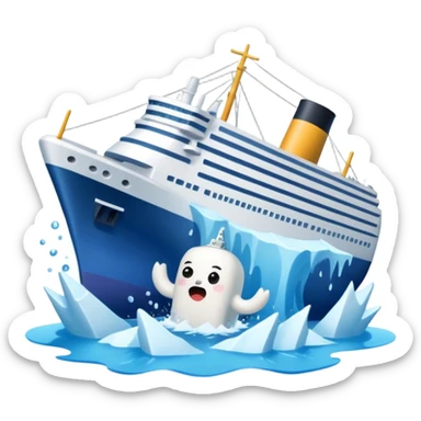 kawaii titainic crashing into an iceberg sticker