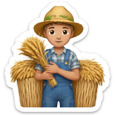 boy farmer, hug a bundle of straw sticker
