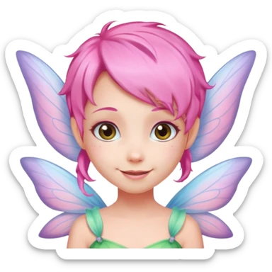 A tiny pastel fairy with pink  hair with glowing wings and a sweet smile  sticker