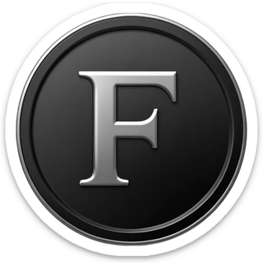 Emoji icon of a black coin with engraved letter F, minimalist style, isolated, no color sticker