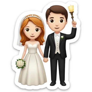 wedding couple with white man with dark brown hair and white woman with light ginger hair sticker