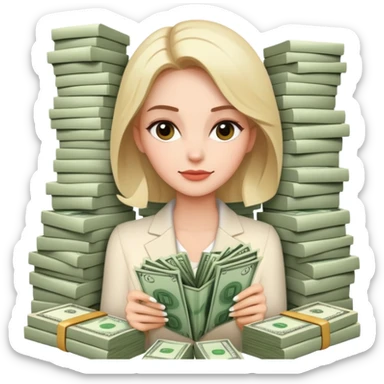 A wealthy woman surrounded by money sticker