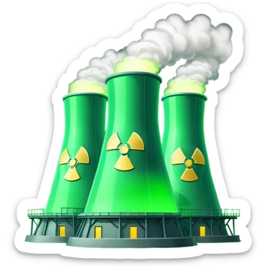 nuclear power plant with a green radioactive glow, realistic, option 7 sticker