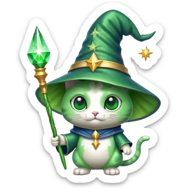 alien cat wizard with sparkles sticker