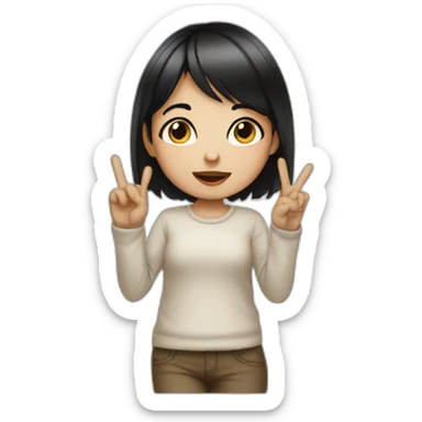 Small white skin black haired girl showing three fingers sticker