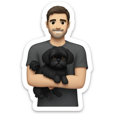 Dark haired Man hugging black shih tzu  sticker