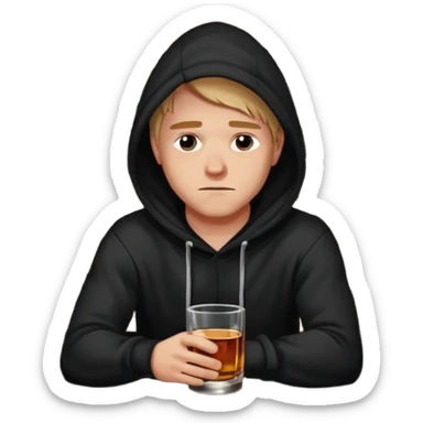 Caucasian in black hoodie sitting sad at bar sticker