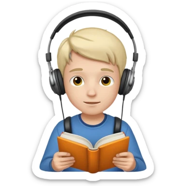 a boy wearing headphone and read book sticker