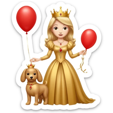queen wearing dress, holding balloon dog sticker