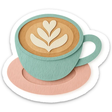 latte art in a cup with latte art shaped like a leaf, soft pastel colors sticker
