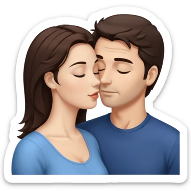 White husband with dark Brown hair kissing white wife with Brown hair on the forehead sticker