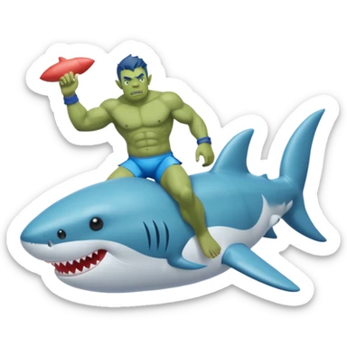An orc male on an inflatable circle in the form of a shark sticker